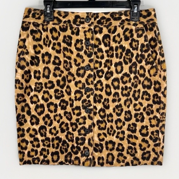 Lauren Ralph Lauren Leopard Print High Waist Button Skirt Size 8 Linen Blend - Picture 1 of 11
